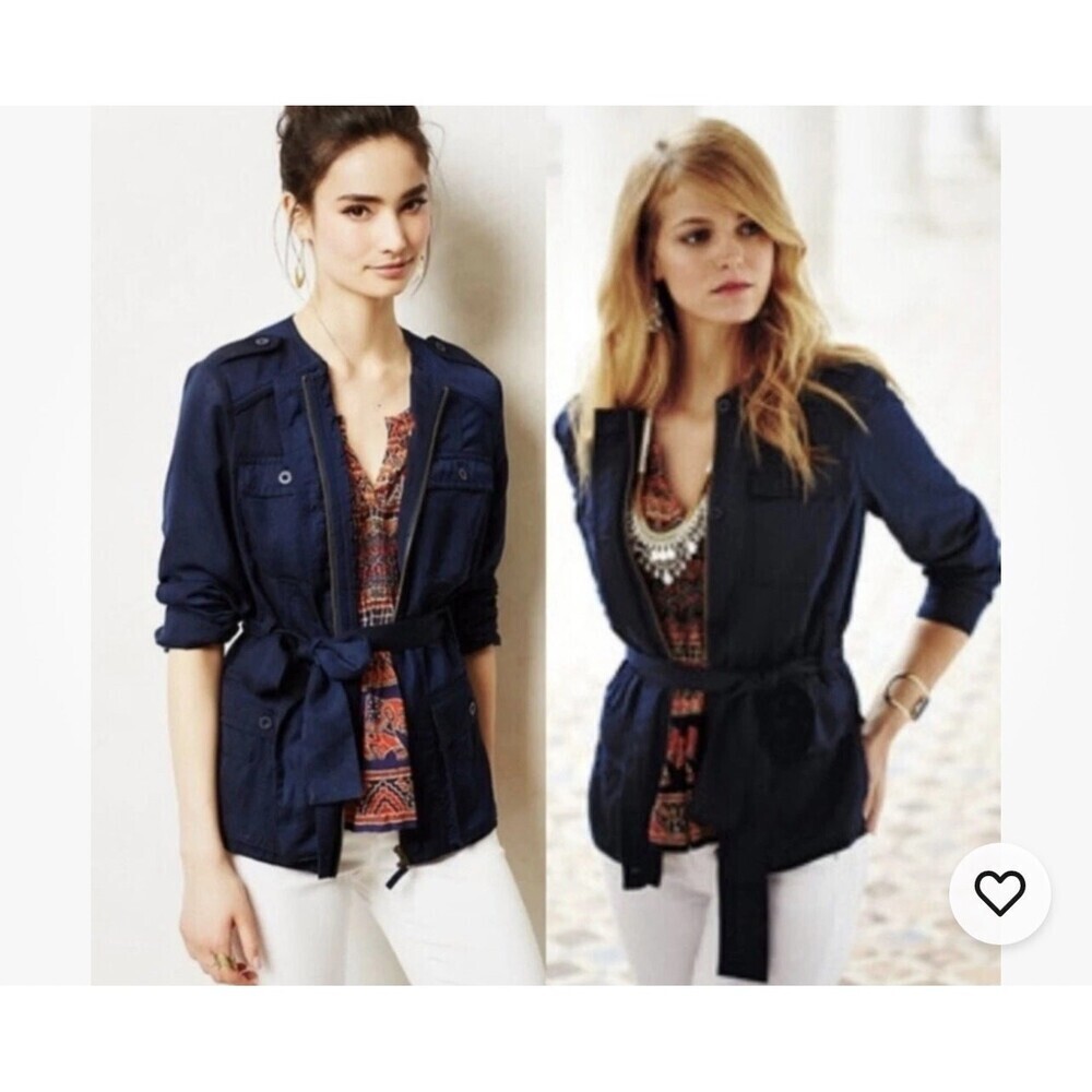 Anthropologie HEI HEI Belted Anorak Utility Jacket Navy Blue SZ LG lightweight